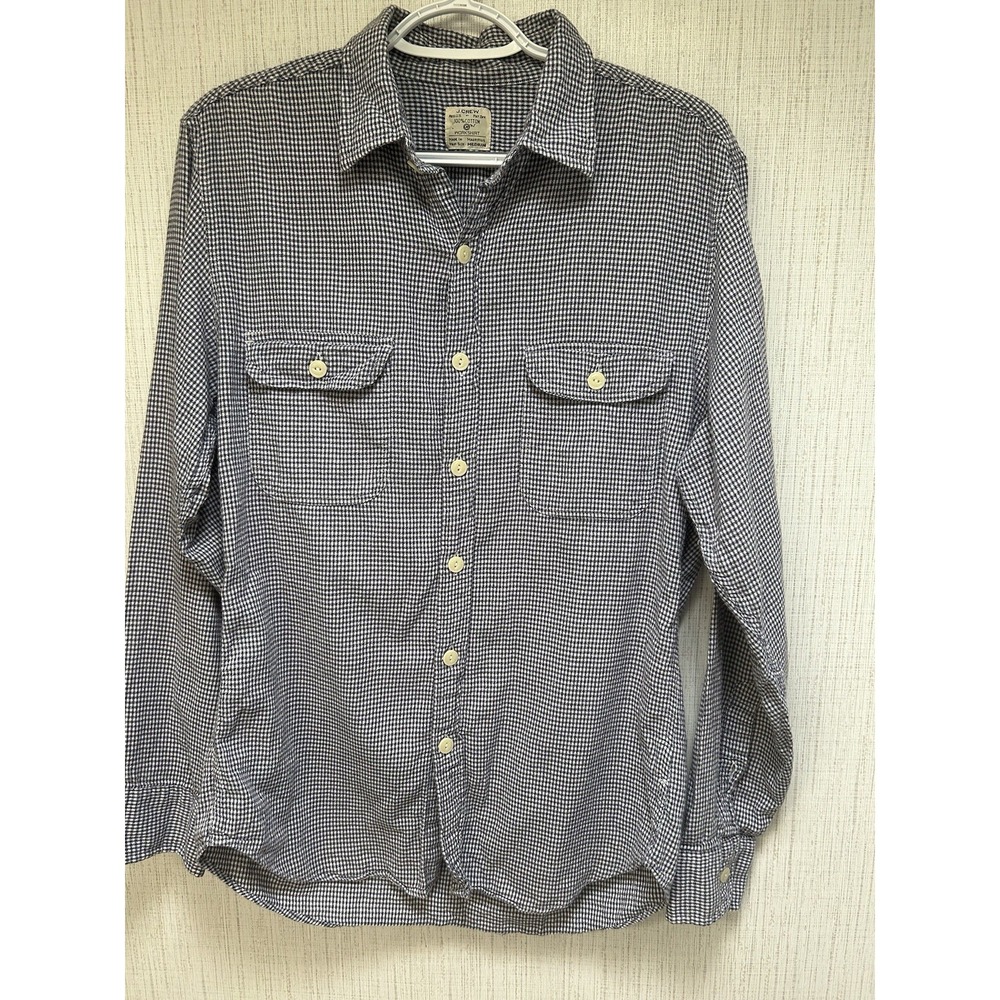 J Crew Blue & White Plaid Double Pocket Button Down Shirt Size Medium